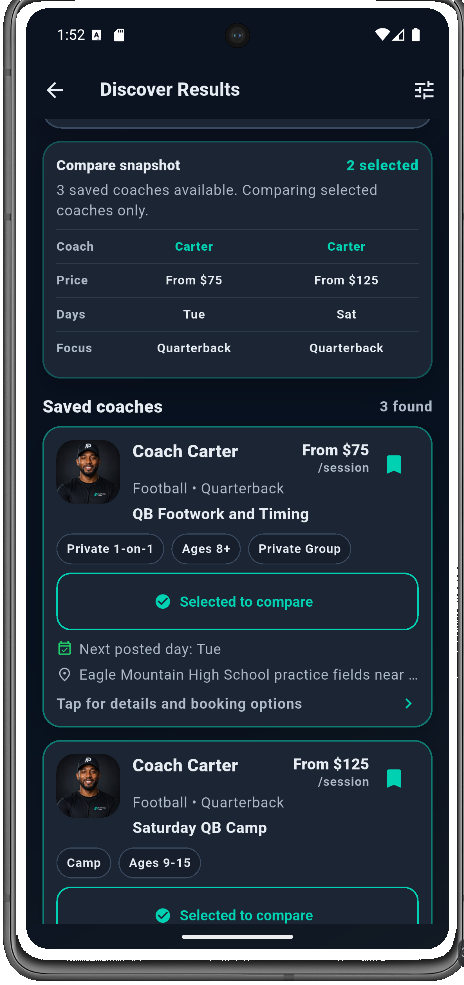 Saved coach comparison.